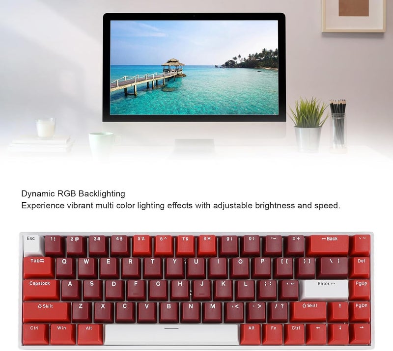 60 Percent Mechanical Keyboard 68 Keys RGB Backlit Wired Gaming Keyboard with Red Switch Type C Connection Compact Design for Computer PC Laptop with USB Port - Image 2