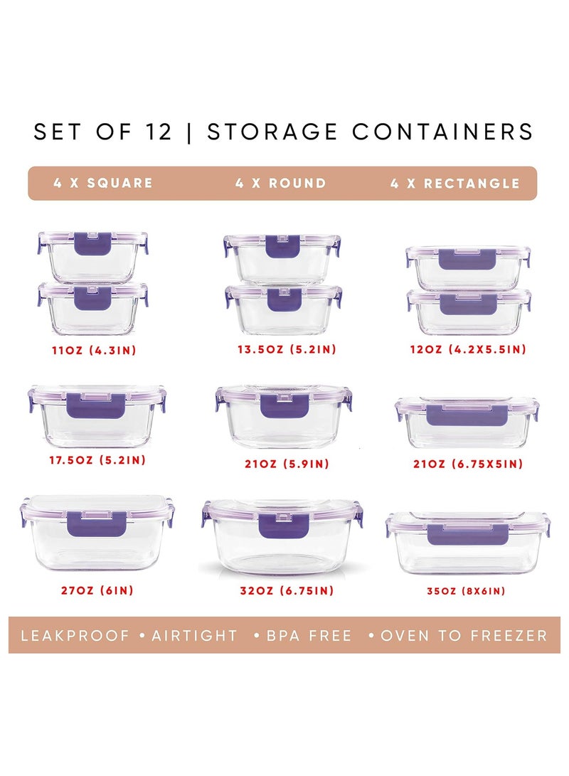 Arabest 24pc Borosilicate Glass Storage Containers with Lids. 12 Airtight, Freezer Safe Food Storage Containers, Pantry Kitchen Storage Containers, Glass Meal Prep Container for Lunch - Image 2