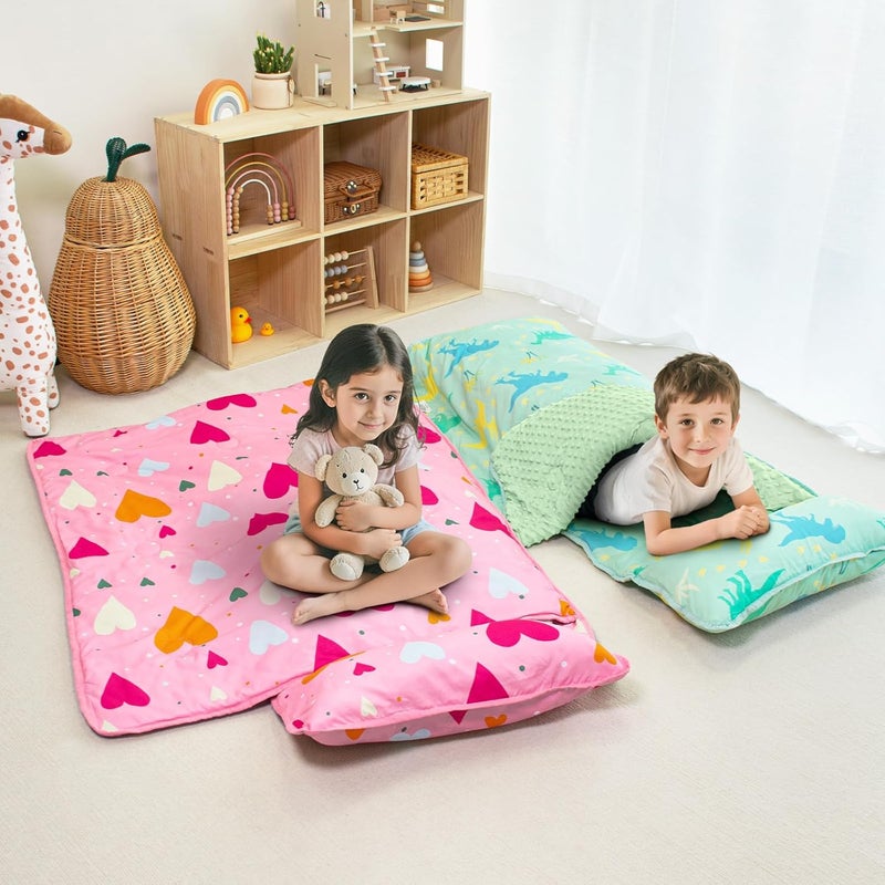 Beavtaens Toddler Nap Mat with Pillow and Minky Blanket Large 55x35 Sleeping Bag Washable Lightweight Easy to Roll Perfect for Preschool Daycare Kindergarten Travel Boys and GirlsHearts - Image 3