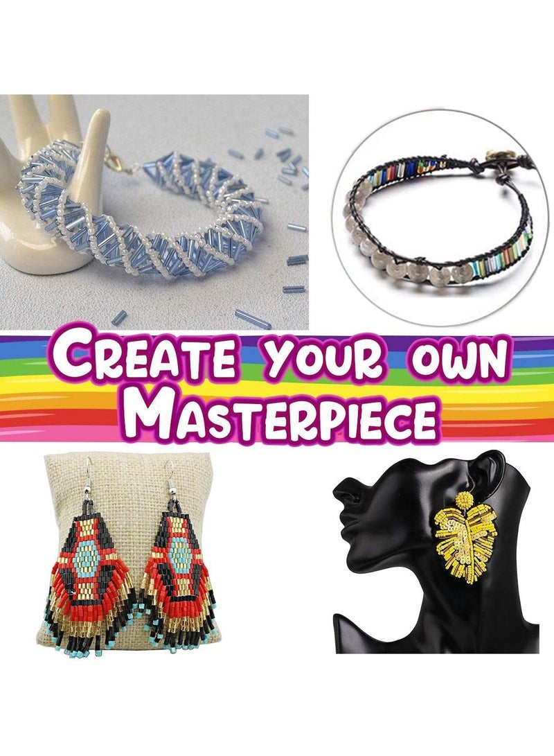 KASTWAVE 9600pcs Tube Beads Kit Glass Bugle Seed Beads Small Craft Beads for DIY Bracelet Necklaces Crafting Jewelry Making Supplies with Two Crystal String, 7mm, 400 Per Color, 24 Colors - Image 4