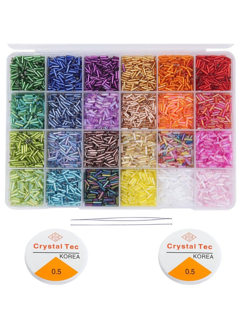 KASTWAVE 9600pcs Tube Beads Kit Glass Bugle Seed Beads Small Craft Beads for DIY Bracelet Necklaces Crafting Jewelry Making Supplies with Two Crystal String, 7mm, 400 Per Color, 24 Colors - Image 1