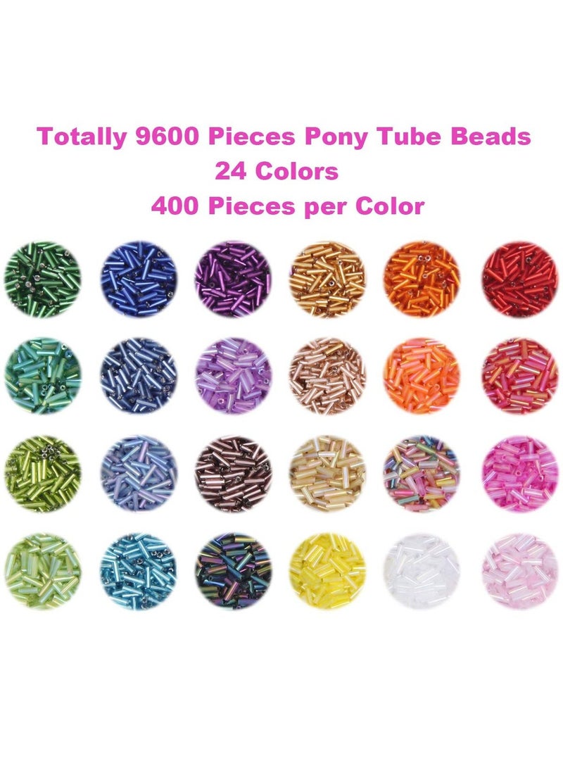 KASTWAVE 9600pcs Tube Beads Kit Glass Bugle Seed Beads Small Craft Beads for DIY Bracelet Necklaces Crafting Jewelry Making Supplies with Two Crystal String, 7mm, 400 Per Color, 24 Colors - Image 2