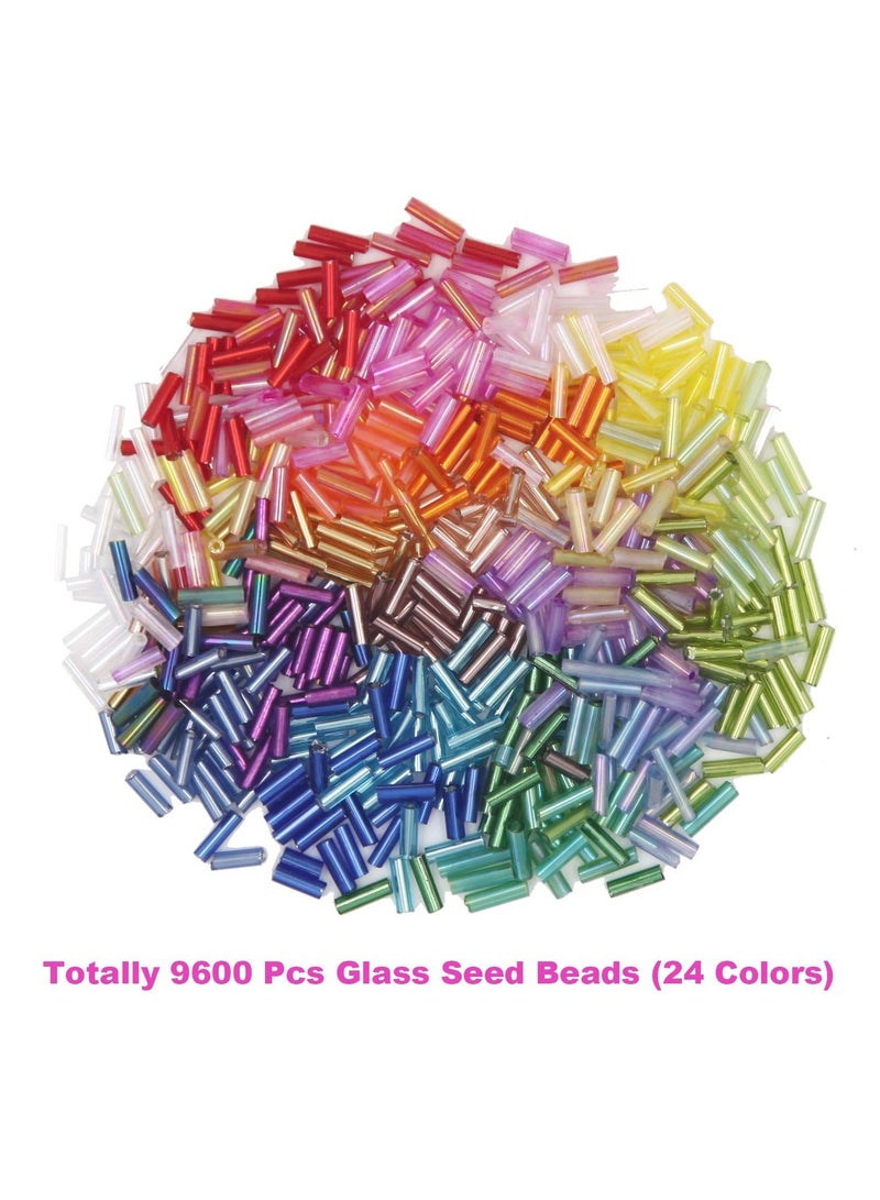 KASTWAVE 9600pcs Tube Beads Kit Glass Bugle Seed Beads Small Craft Beads for DIY Bracelet Necklaces Crafting Jewelry Making Supplies with Two Crystal String, 7mm, 400 Per Color, 24 Colors - Image 3