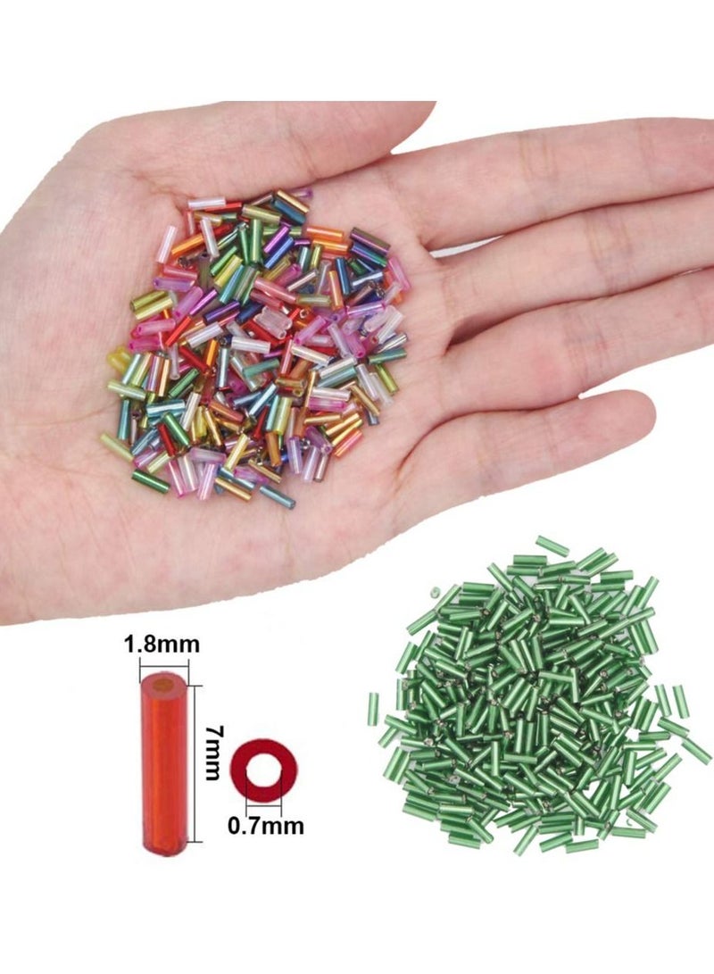 KASTWAVE 9600pcs Tube Beads Kit Glass Bugle Seed Beads Small Craft Beads for DIY Bracelet Necklaces Crafting Jewelry Making Supplies with Two Crystal String, 7mm, 400 Per Color, 24 Colors - Image 5
