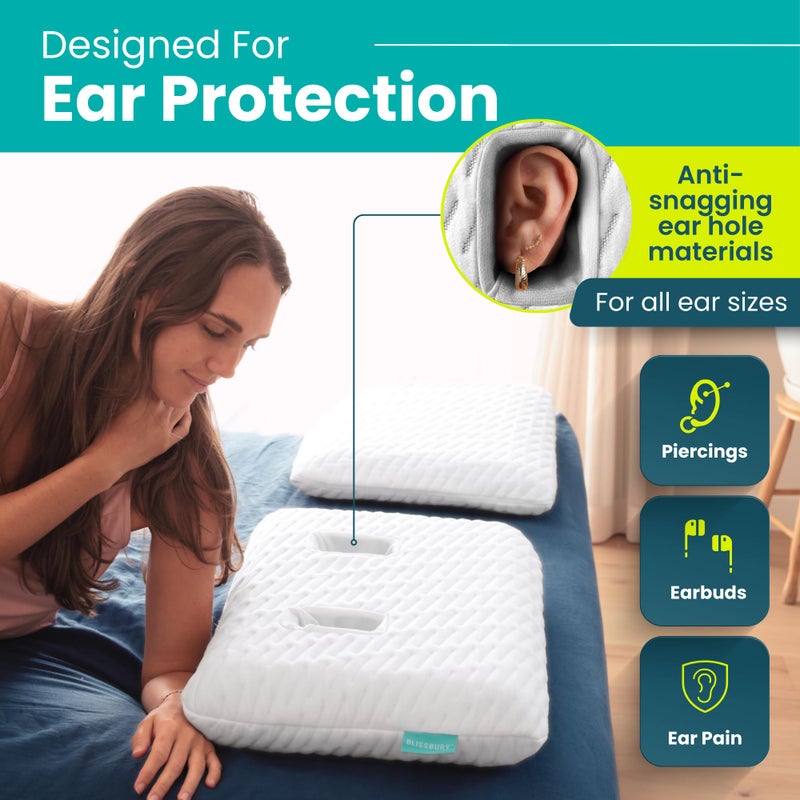 BLISSBURY Piercing Pillow with Ear Hole for Sleeping with Sore Ear Pain | Adjustable Memory Foam with Holes for chondrodermatitis CNH | Piercing Pillow for Side Sleepers - Image 3