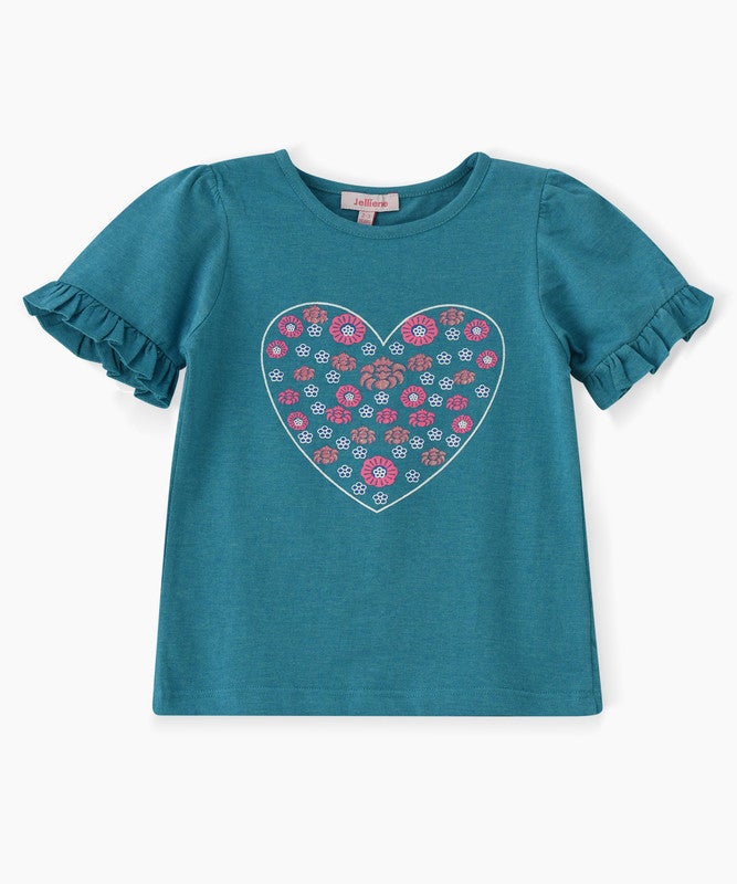 Jelliene DEAP TEAL COLOR T SHIRT WITH DELIGHTFUL HEART PRINT - Image 1