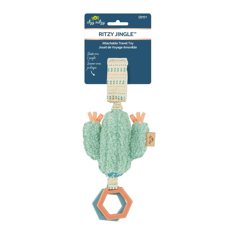 Itzy Ritzy - Ritzy Jingle Toy - Baby Hanging Toy for Activity Gym, Stroller or Car Seat; Features Jingle Sound, Hexagon Rings and Adjustable Attachment Loop (Cactus) - Image 3