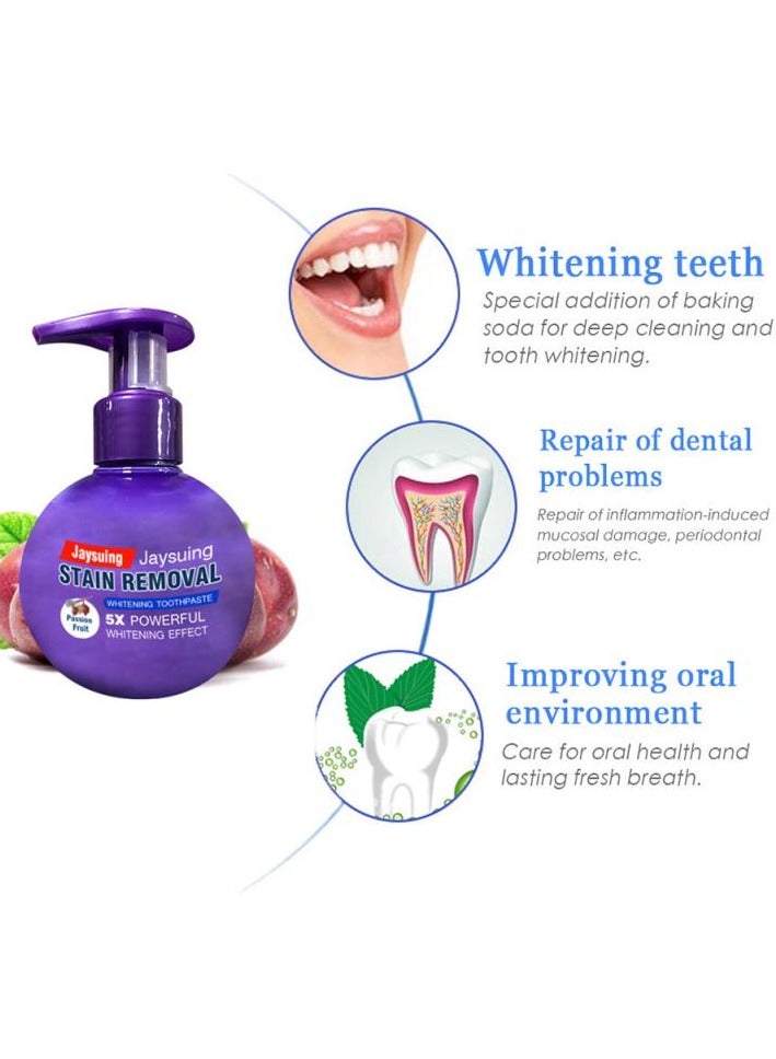 Jaysuing Stain Remover Whitening Toothpaste Baking Soda Toothpaste Teeth Whitening Toothpaste Strengthening Anti Bleeding Gum Toothpaste Refreshing Stain Removal Gel Purple Toothpaste - Image 2