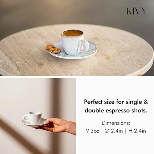 KIVY Espresso Cups Set of 4 [Set 4x 3oz]- Espresso Set Thick Walled Stoneware Espresso Cup Set - Italian Style Espresso Cups and Saucers - Coffee Mugs - Pastell Green, Blue - Image 4
