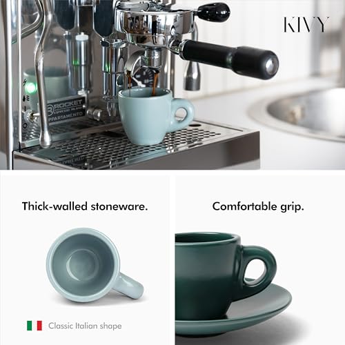 KIVY Espresso Cups Set of 4 [Set 4x 3oz]- Espresso Set Thick Walled Stoneware Espresso Cup Set - Italian Style Espresso Cups and Saucers - Coffee Mugs - Pastell Green, Blue - Image 2
