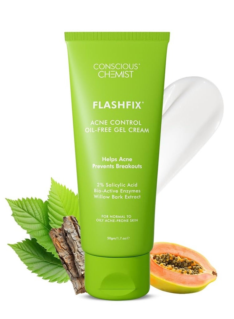 CONSCIOUS CHEMIST 2% Salicylic Acid Cream | 50g | Acne Spot Corrector | Moisturizer for Oily Acne Prone Skin, Face Cream for Men & Women, Overnight Acne & Oil Control, Itchiness & Redness, Non greasy Gel Cream - Flashfix - Image 1