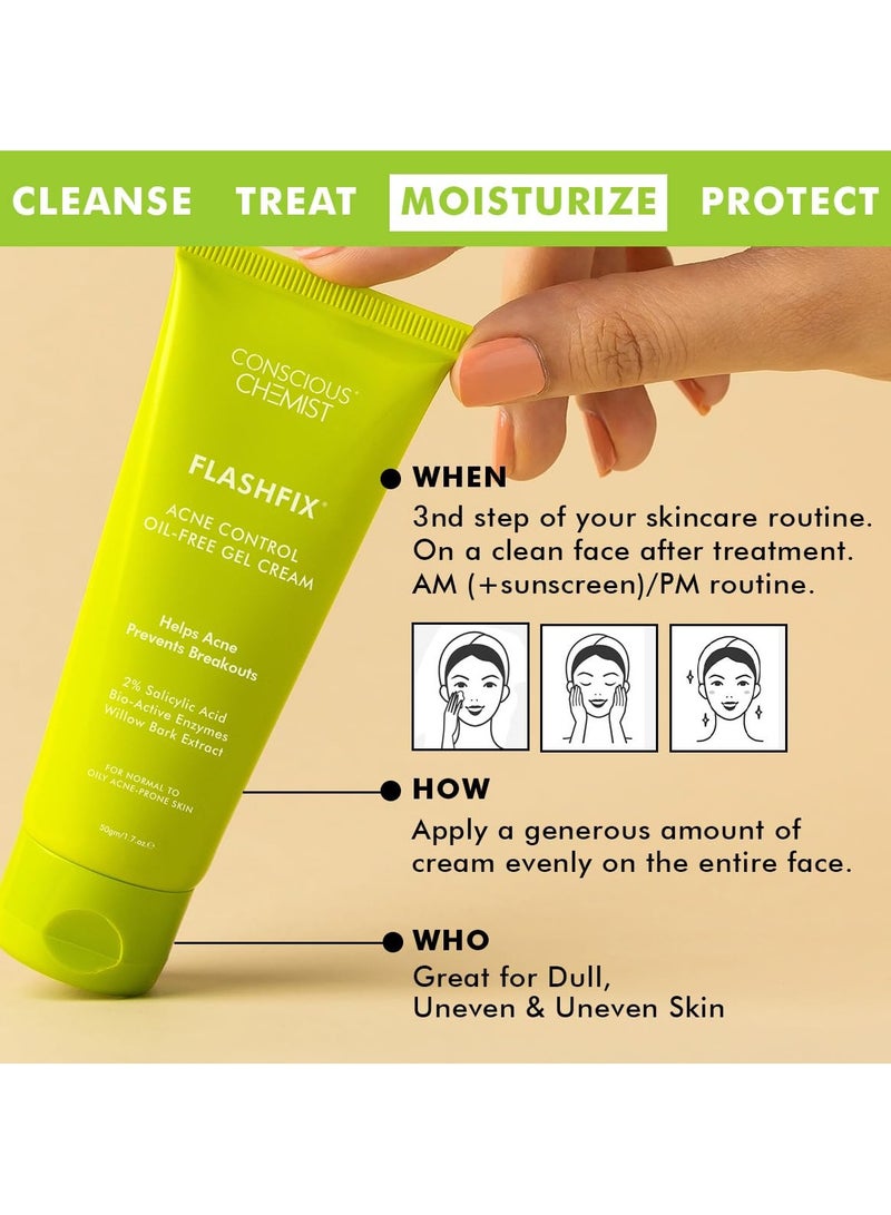 CONSCIOUS CHEMIST 2% Salicylic Acid Cream | 50g | Acne Spot Corrector | Moisturizer for Oily Acne Prone Skin, Face Cream for Men & Women, Overnight Acne & Oil Control, Itchiness & Redness, Non greasy Gel Cream - Flashfix - Image 4