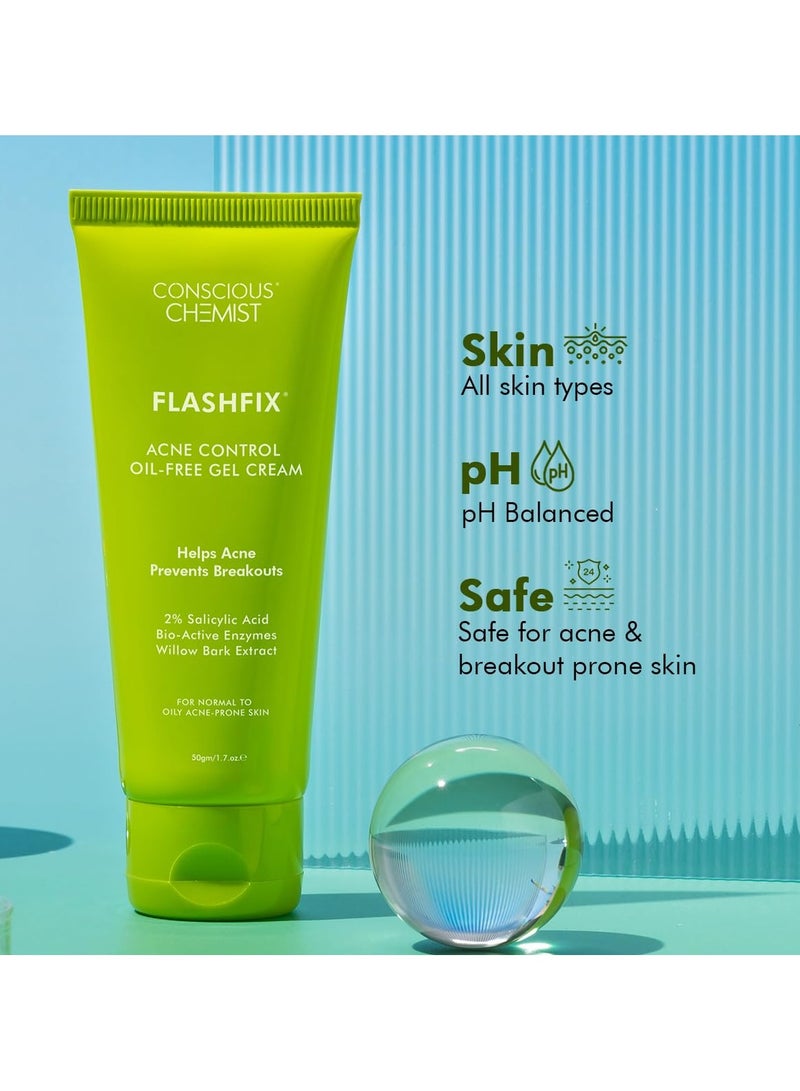 CONSCIOUS CHEMIST 2% Salicylic Acid Cream | 50g | Acne Spot Corrector | Moisturizer for Oily Acne Prone Skin, Face Cream for Men & Women, Overnight Acne & Oil Control, Itchiness & Redness, Non greasy Gel Cream - Flashfix - Image 2