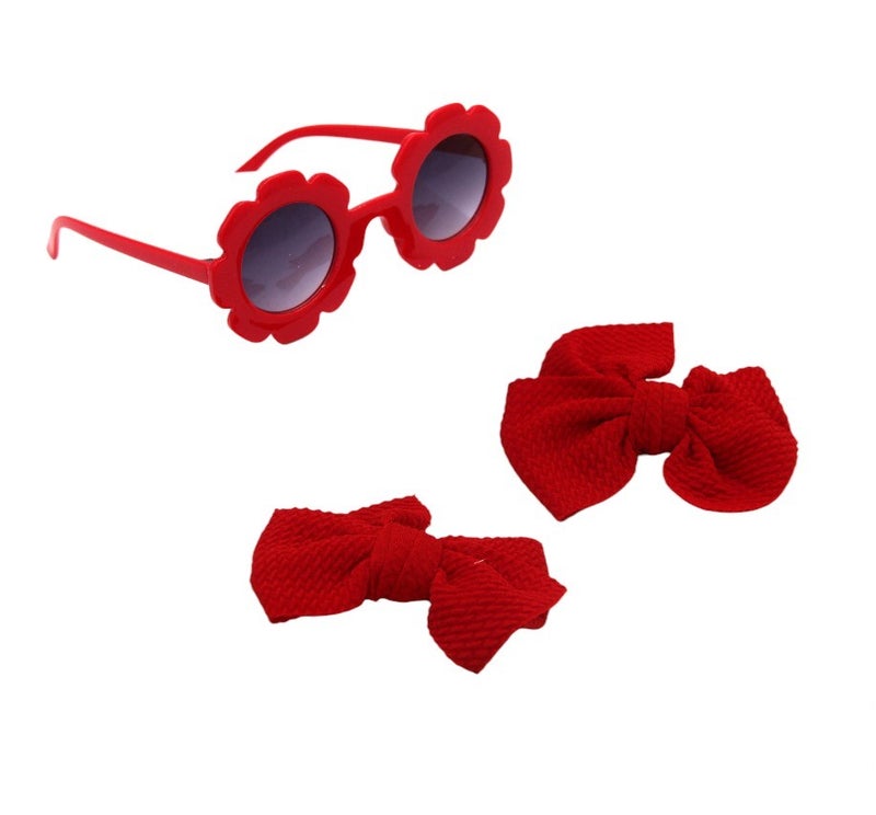 D'Daniela Dana Glasses and Bow Barrette Clip Set For Babies and Girls - Red - Image 1