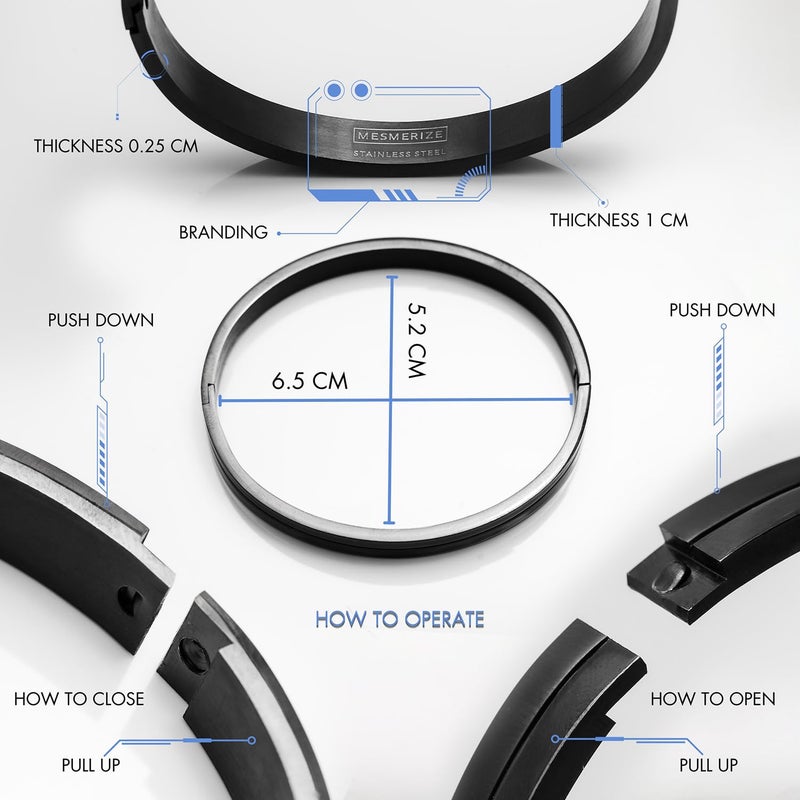 Mesmerize Stainless Steel Sirius Openable Oval Designer Kada Bracelets | Bracelet for Men and Boys |Designs| Waterproof, Anti-tarnish, Rust-free, Skin friendly | 8 mm Bracelets for Men | 6-Month Warranty - Image 4