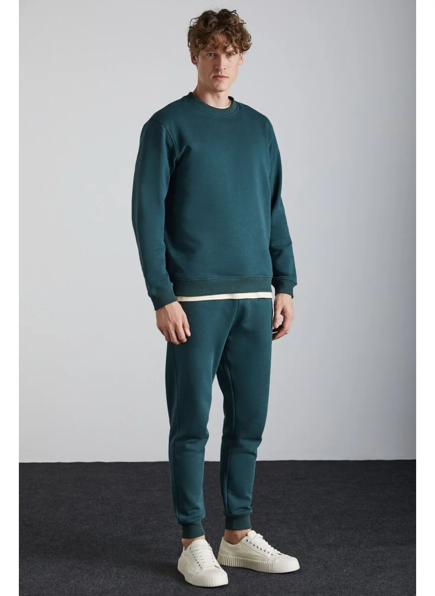 GRIMELANGE Adens Men's Regular Soft Premium Fabric 3 Yarn Ribbed Elastic Leg Green Sweatpants