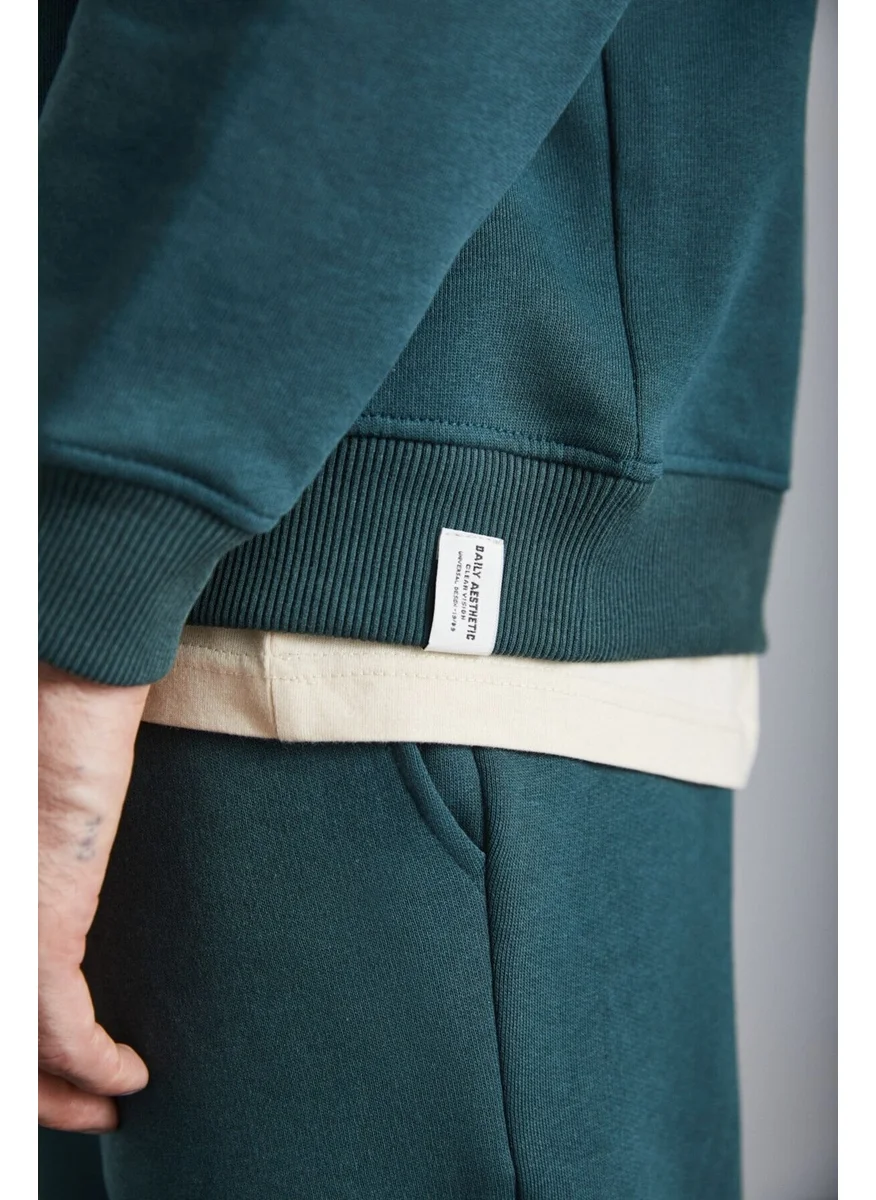 GRIMELANGE Adens Men's Regular Soft Premium Fabric 3 Yarn Ribbed Elastic Leg Green Sweatpants