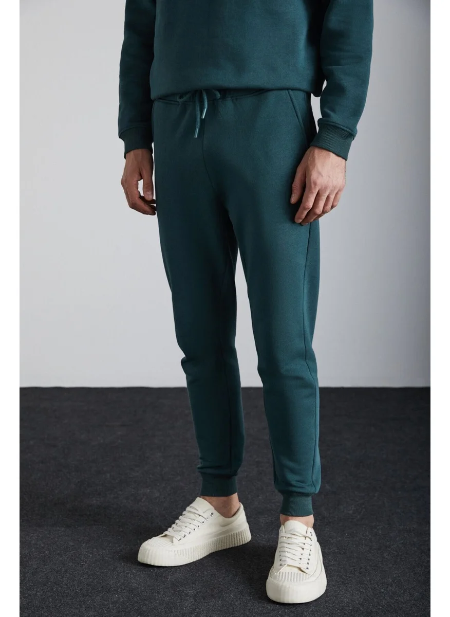 GRIMELANGE Adens Men's Regular Soft Premium Fabric 3 Yarn Ribbed Elastic Leg Green Sweatpants