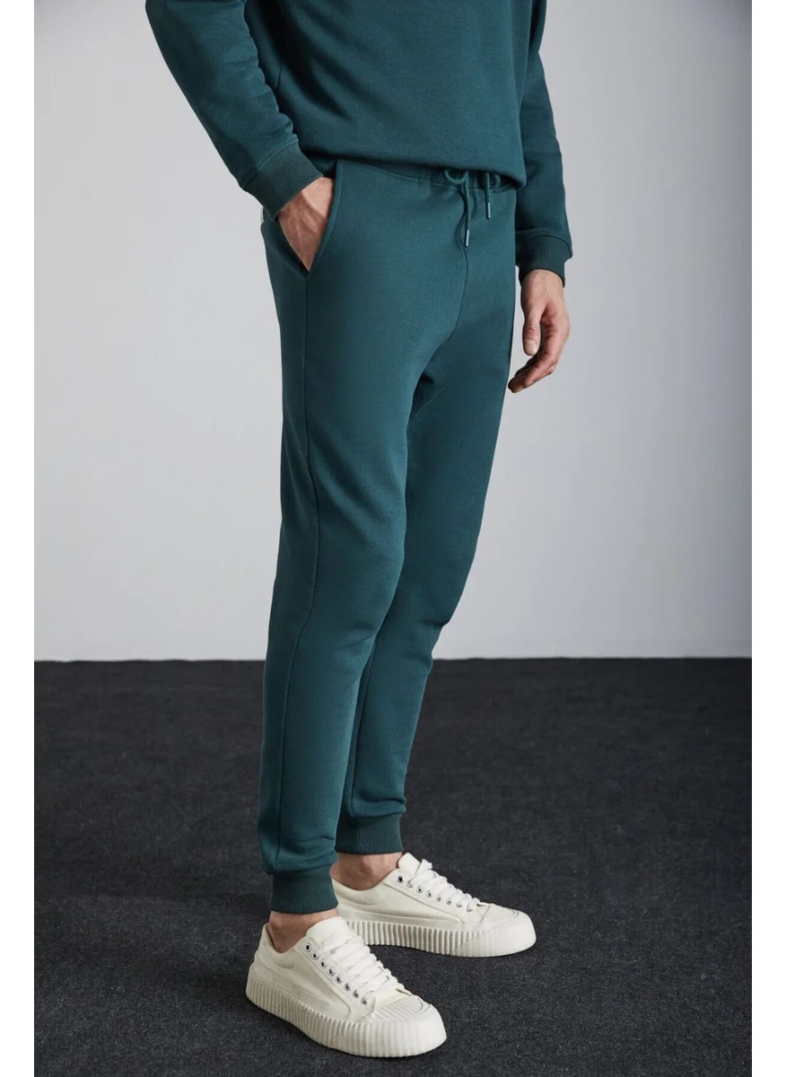 GRIMELANGE Adens Men's Regular Soft Premium Fabric 3 Yarn Ribbed Elastic Leg Green Sweatpants