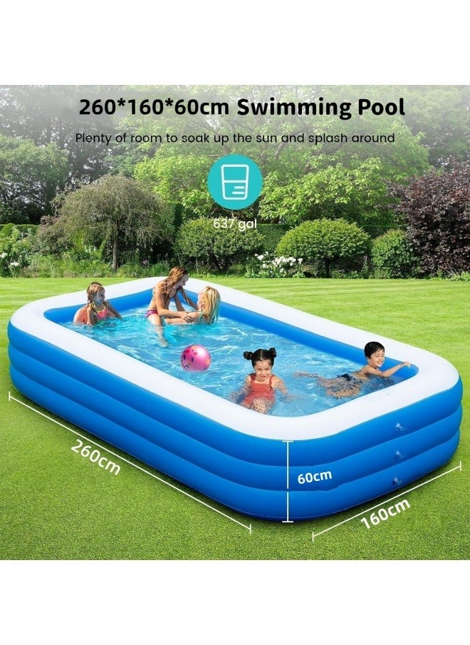 GGEROU Inflatable Swimming Pool,Inflatable Pool for Kids and Adults,Oversized Thickened Family Swimming Pool,3-layer Blue and White Inflatable Swimming Pool, 260*160*60cm  - Image 2