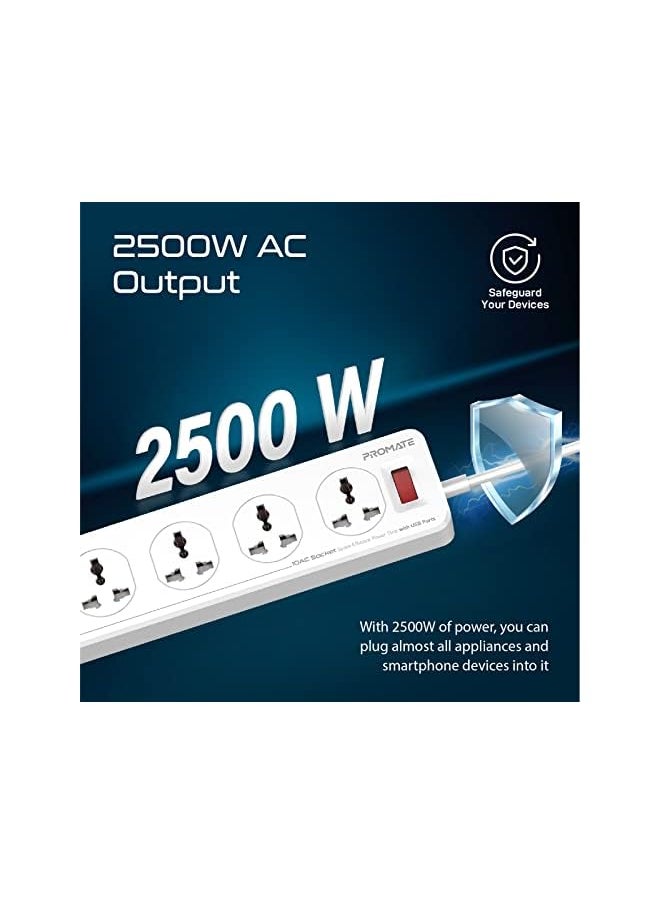 PROMATE Power Extension Powerful 2500W Universal 10 Ac Sockets Power Strip With 5M Cord 20W Type C™ Power Delivery Port 4 Usb Smart Charge Ports And 18W Qc 3.0 Port For Home/Office Powermatrix 5M  - Image 2