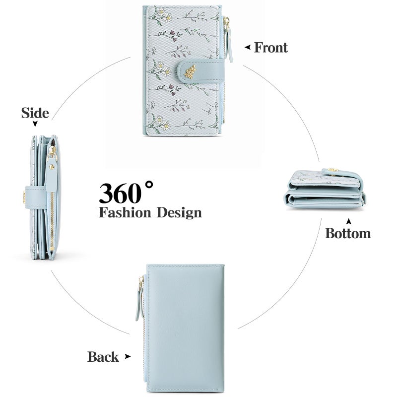 GAEKEAO Wallets for Women RFID Blocking Medium Bifold Ladies Wallet Vegan Leather Floral Card Holder Purse Zipper Coin Pocket - Image 4