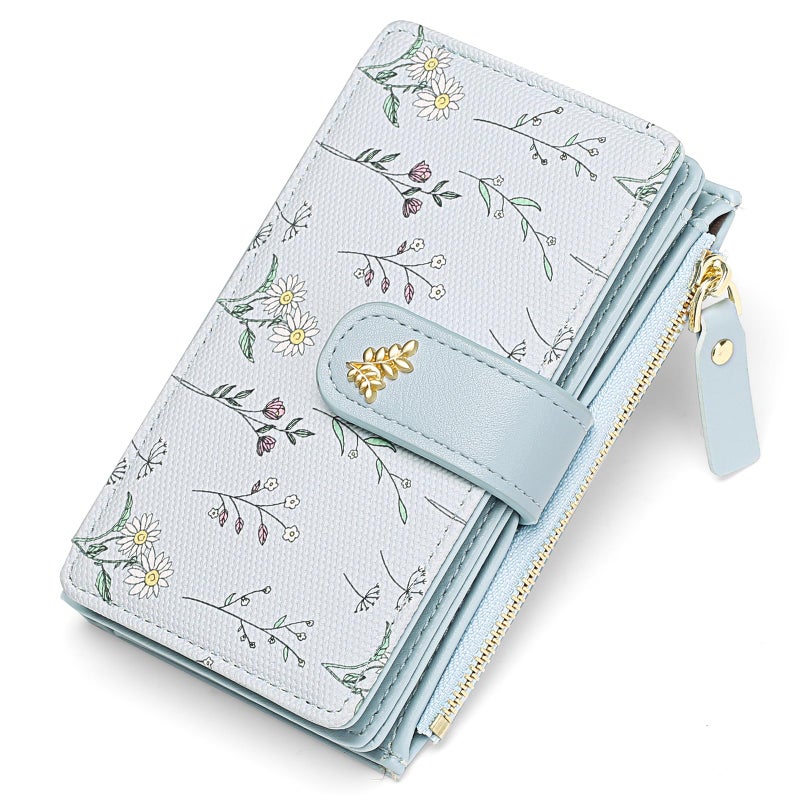 GAEKEAO Wallets for Women RFID Blocking Medium Bifold Ladies Wallet Vegan Leather Floral Card Holder Purse Zipper Coin Pocket - Image 1