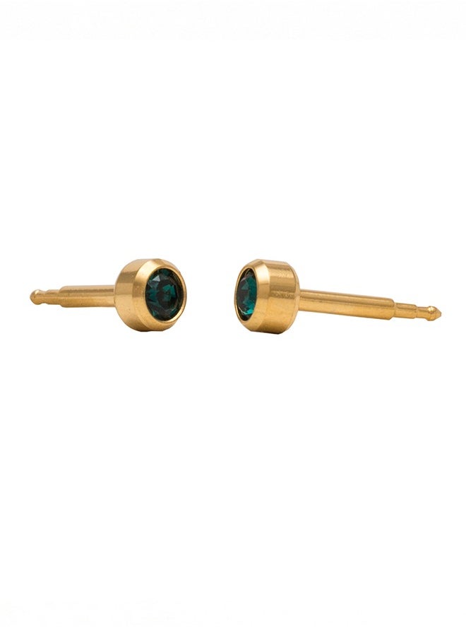 Studex - 3MM May – Emerald Bezel 24K Pure Gold Plated Ear Studs - Image 1