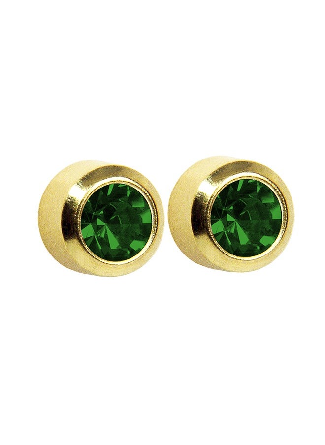 Studex - 3MM May – Emerald Bezel 24K Pure Gold Plated Ear Studs - Image 1