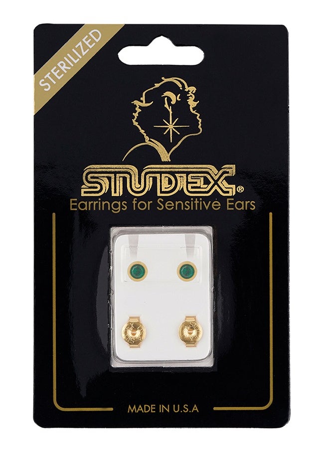 Studex - 3MM May – Emerald Bezel 24K Pure Gold Plated Ear Studs - Image 1
