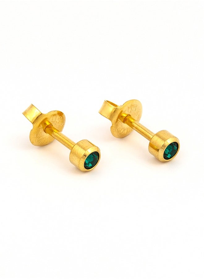 Studex - 3MM May – Emerald Bezel 24K Pure Gold Plated Ear Studs - Image 1