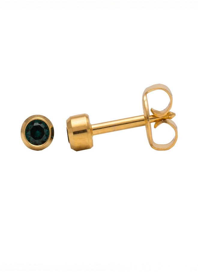 Studex - 3MM May – Emerald Bezel 24K Pure Gold Plated Ear Studs - Image 1