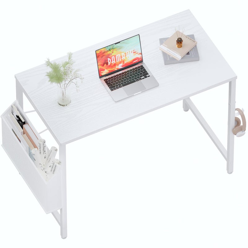 Pamray 32 Inch Computer Desk Small Spaces Desk with Storage Bag for Bedroom Writing and Home Office Work Small Study Desk Table White - Image 1