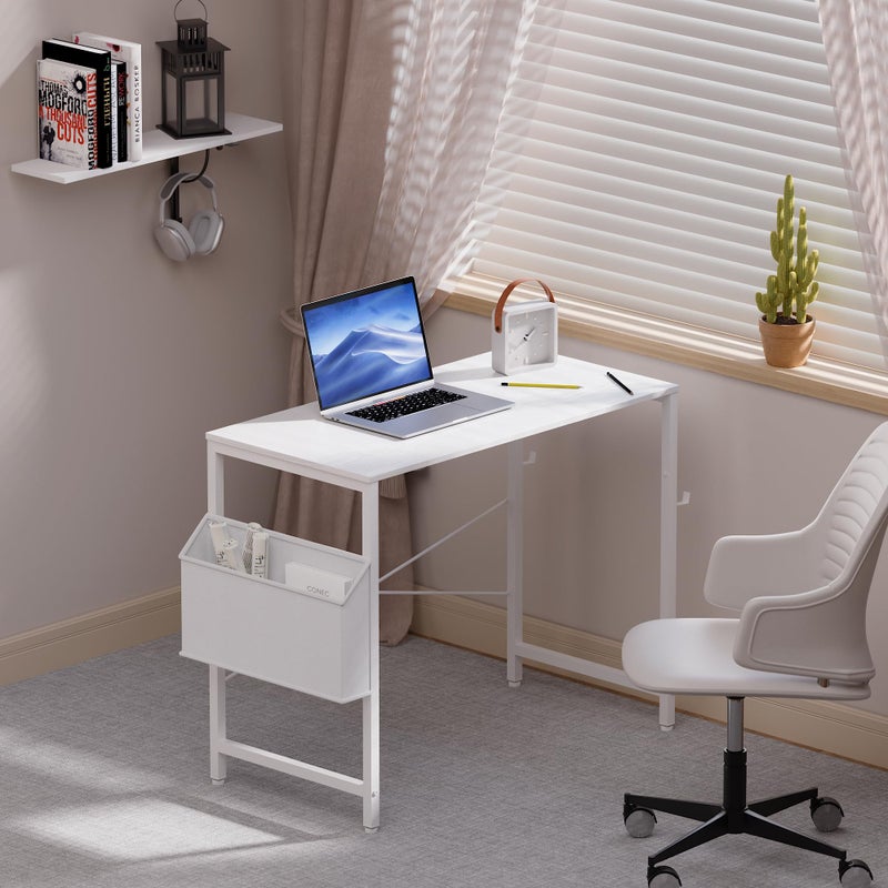 Pamray 32 Inch Computer Desk Small Spaces Desk with Storage Bag for Bedroom Writing and Home Office Work Small Study Desk Table White - Image 4