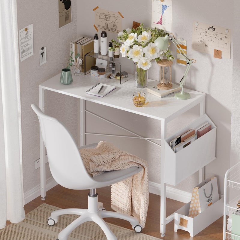Pamray 32 Inch Computer Desk Small Spaces Desk with Storage Bag for Bedroom Writing and Home Office Work Small Study Desk Table White - Image 3