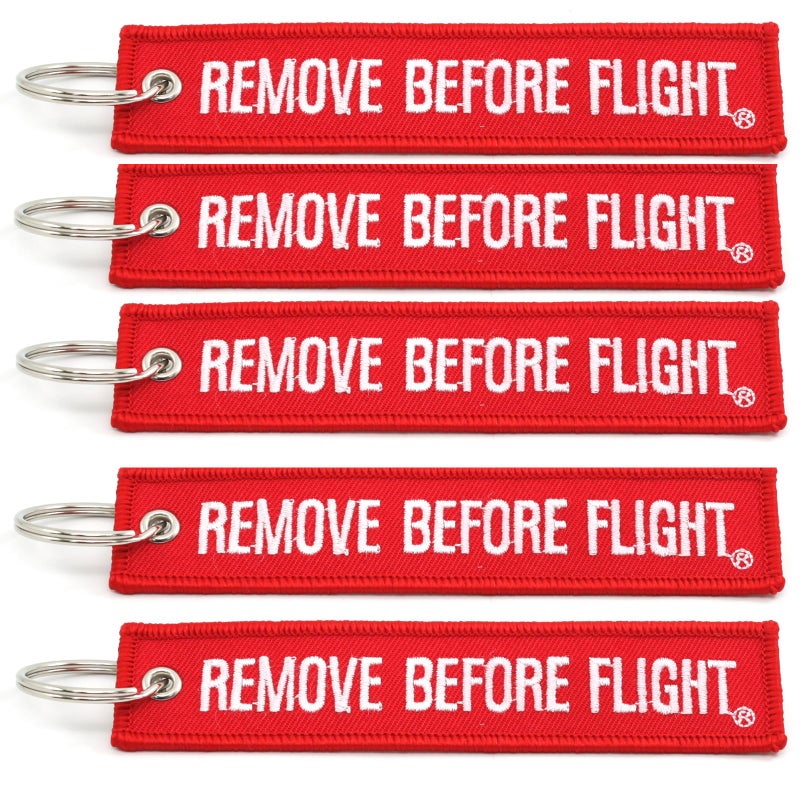 Rotary13B1 روتاري13B1 - سلسلة مفاتيح إزالة قبل الطيران - 5 عبوات - سلسلة مفاتيح جت تاج - الحجم: 1 بوصة × 5 بوصات - اللون: أحمر مع تطريز أبيض - Image 1