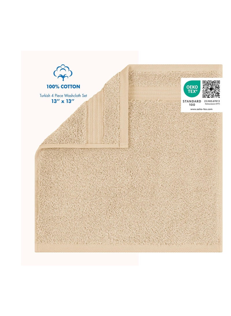 Cotton Paradise Cotton Paradise 100% Cotton Turkish Washcloths for Bathroom 4 Piece Soft Absorbent Small Hand Face Towels Fluffy Wash Rags for Body, Beige Wash Cloths  - Image 4