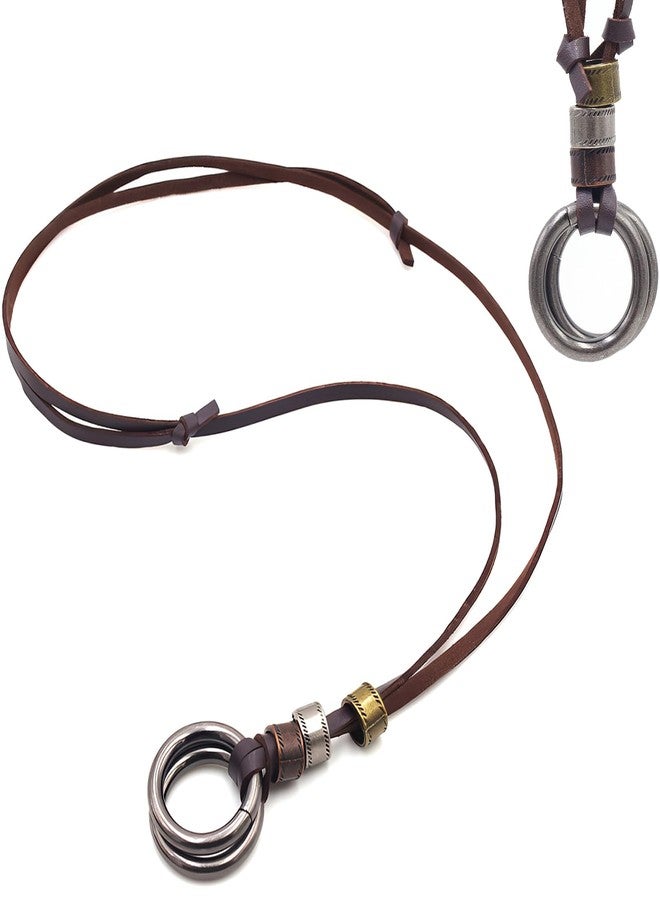 FFZDENA 1 Pc, Pendant for Men Necklace for Men, Double Circle Vintage Brown Necklace, Elegant Design, Comfortable Fit, Adjustable Length - Image 1