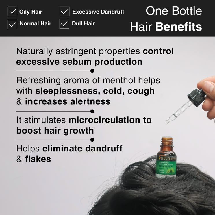 Soulflower Soulflower Peppermint Essential Oil for Skin  Hair Growth Hair Fall Control Scalp 100 Pure  Natural Therapeutic Grade Undiluted Ecocert Cosmos Organic Certified Mentha Piperita 10ml - Image 3