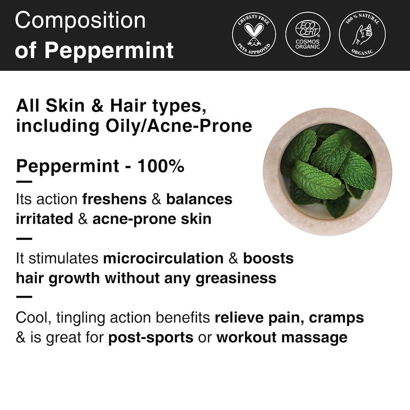 Soulflower Soulflower Peppermint Essential Oil for Skin  Hair Growth Hair Fall Control Scalp 100 Pure  Natural Therapeutic Grade Undiluted Ecocert Cosmos Organic Certified Mentha Piperita 10ml - Image 2