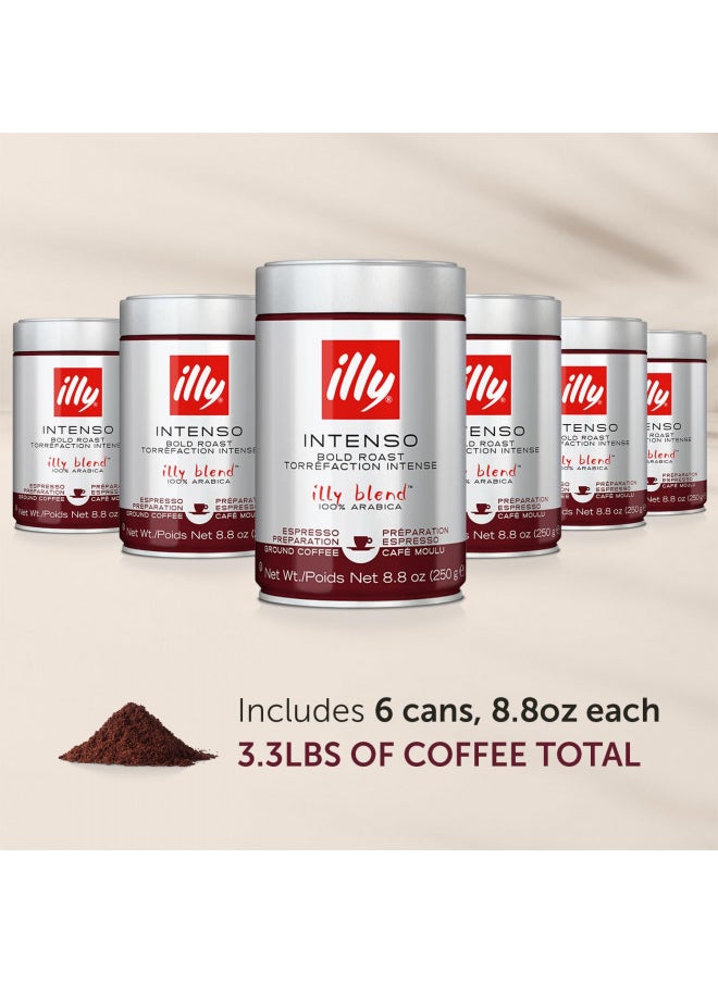 Illy illy Intenso Ground Espresso Coffee, Bold Roast, Intense, Robust and Full Flavored With Notes of Deep Cocoa, 100% Arabica Coffee, No Preservatives, 8.8 Ounce Can (Pack of 6)  - Image 2