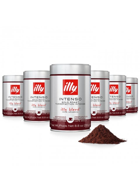 illy Intenso Ground Espresso Coffee, Bold Roast, Intense, Robust and Full Flavored With Notes of Deep Cocoa, 100% Arabica Coffee, No Preservatives, 8.8 Ounce Can (Pack of 6)
