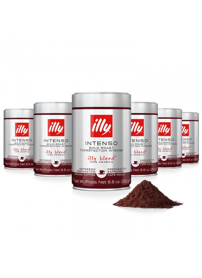 Illy illy Intenso Ground Espresso Coffee, Bold Roast, Intense, Robust and Full Flavored With Notes of Deep Cocoa, 100% Arabica Coffee, No Preservatives, 8.8 Ounce Can (Pack of 6)  - Image 1