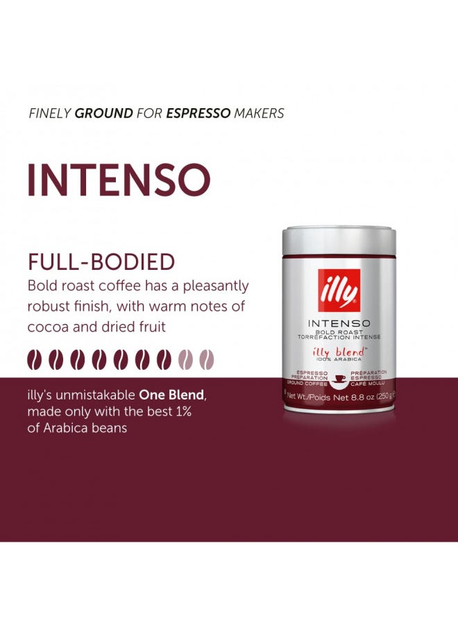 Illy illy Intenso Ground Espresso Coffee, Bold Roast, Intense, Robust and Full Flavored With Notes of Deep Cocoa, 100% Arabica Coffee, No Preservatives, 8.8 Ounce Can (Pack of 6)  - Image 3