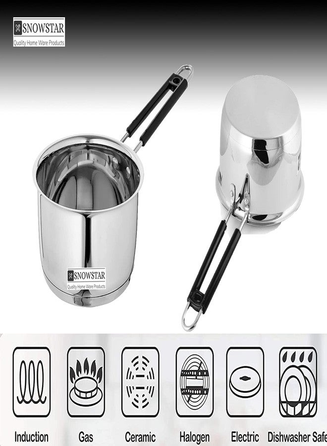 SNOWSTAR قدر سنوستار من الفولاذ المقاوم للصدأ للشاي/القهوة بمقبض بدون غطاء | طقم مكون من قطعتين سعة 2000 مل | قاعدة مناسبة للطهي بالحث | طقم قدر حليب بقاعدة ثلاثية | مثالي لغلي الماء - Image 4