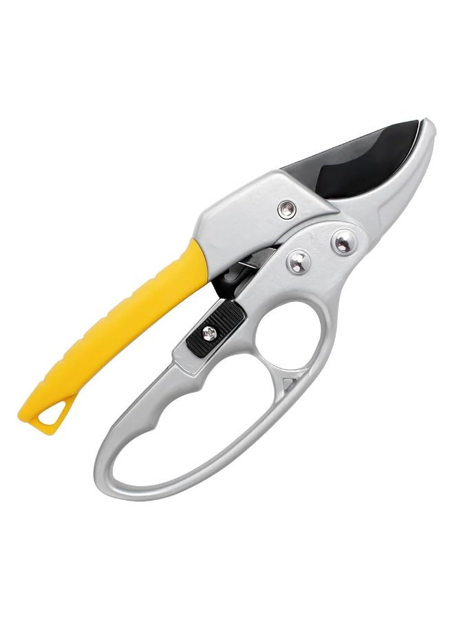 جيه زد اس مقص تقليم الحدائق JZS Ratchet، نوع السندان، آلية تقليم ثلاثية المراحل توفر قوة قطع 5 أضعاف المقلم العادي، مقص بستنة احترافي لالتهاب المفاصل وضعف اليدين، أصفر - Image 1