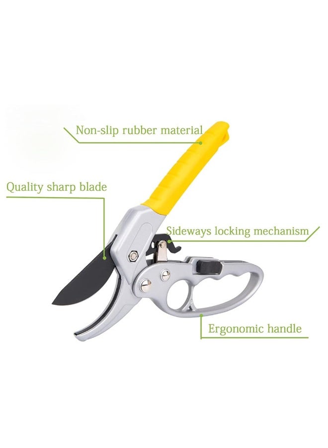جيه زد اس مقص تقليم الحدائق JZS Ratchet، نوع السندان، آلية تقليم ثلاثية المراحل توفر قوة قطع 5 أضعاف المقلم العادي، مقص بستنة احترافي لالتهاب المفاصل وضعف اليدين، أصفر - Image 3