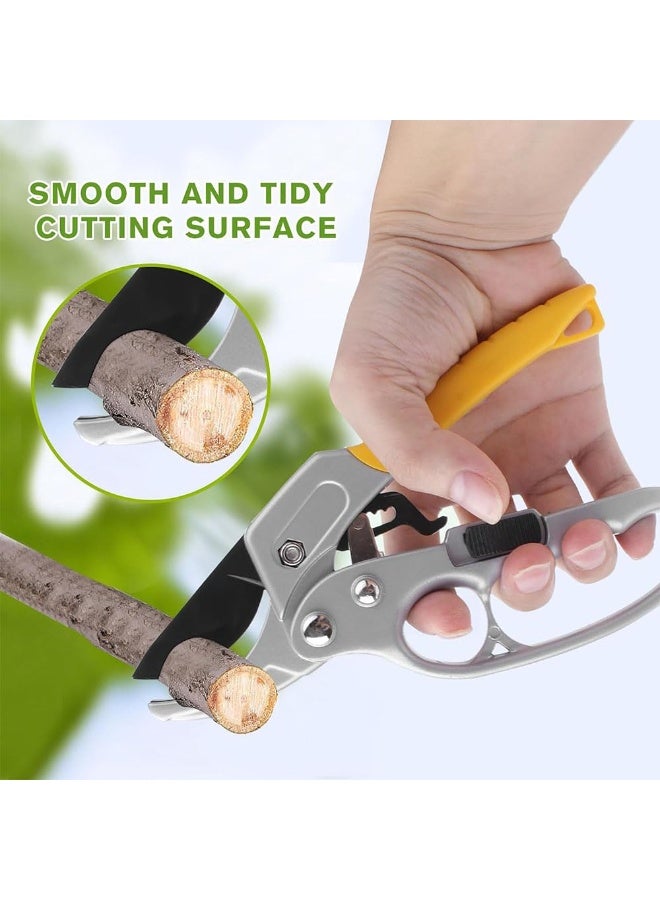 جيه زد اس مقص تقليم الحدائق JZS Ratchet، نوع السندان، آلية تقليم ثلاثية المراحل توفر قوة قطع 5 أضعاف المقلم العادي، مقص بستنة احترافي لالتهاب المفاصل وضعف اليدين، أصفر - Image 4