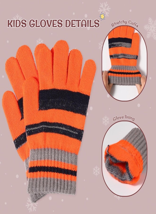 BESSTEVEN Kids Winter Hat Gloves Scarf Set: Girls Boys Children Beanie Gloves Neck Warmer Knit Set with Thick Warm Fleece Lined For 6-10 Years Old - Orange - Image 4