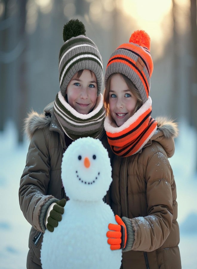 BESSTEVEN Kids Winter Hat Gloves Scarf Set: Girls Boys Children Beanie Gloves Neck Warmer Knit Set with Thick Warm Fleece Lined For 6-10 Years Old - Orange - Image 5
